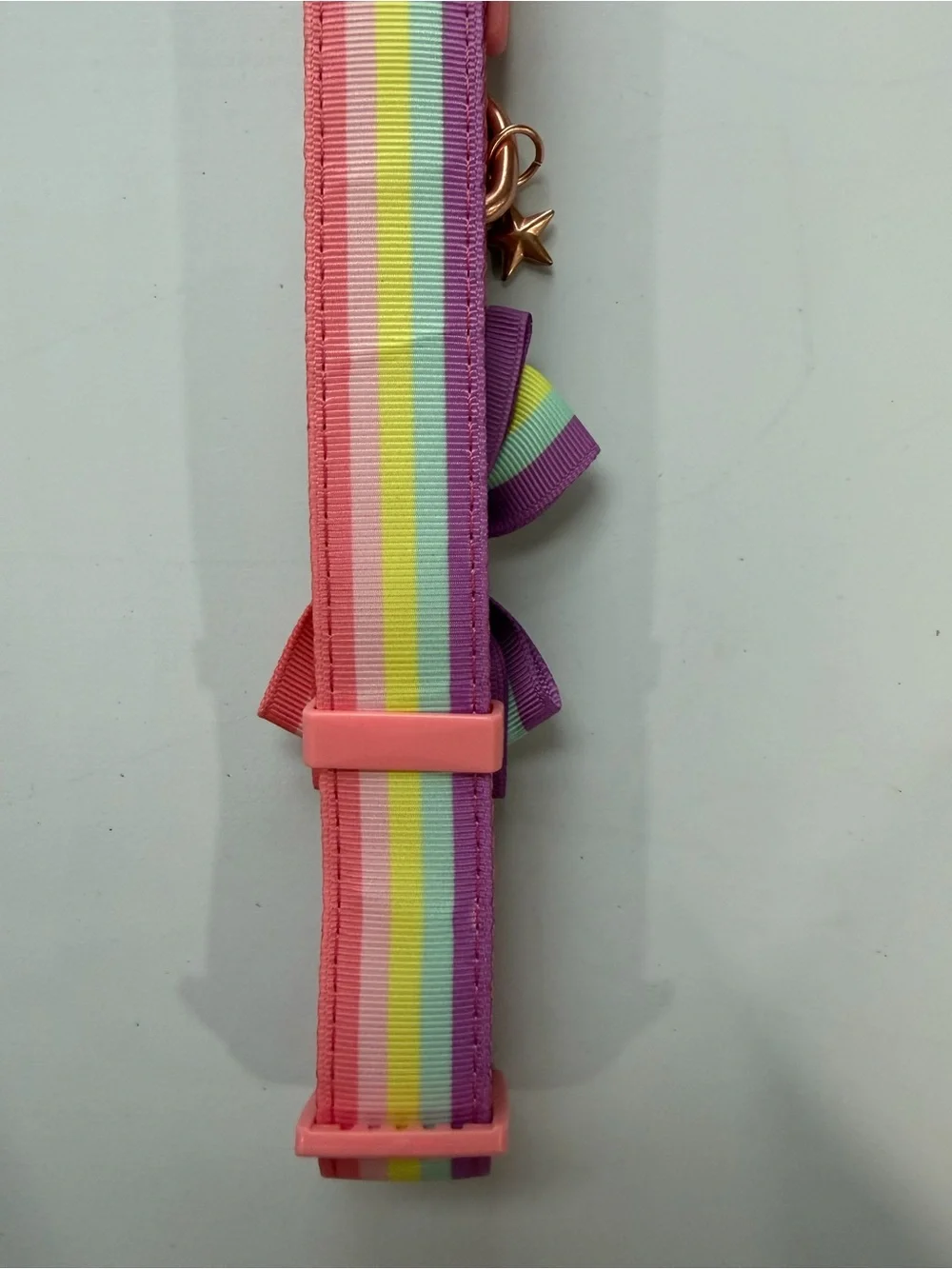 Dog Pink Rainbow Stripe Bow Collar with Star Charm